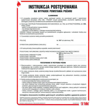 INSTRUKCJA PPOŻ – INSTRUKCJA POSTĘPOWANIA W PRZYPADKU POWSTANIA POŻARU – DB 003 DN CN