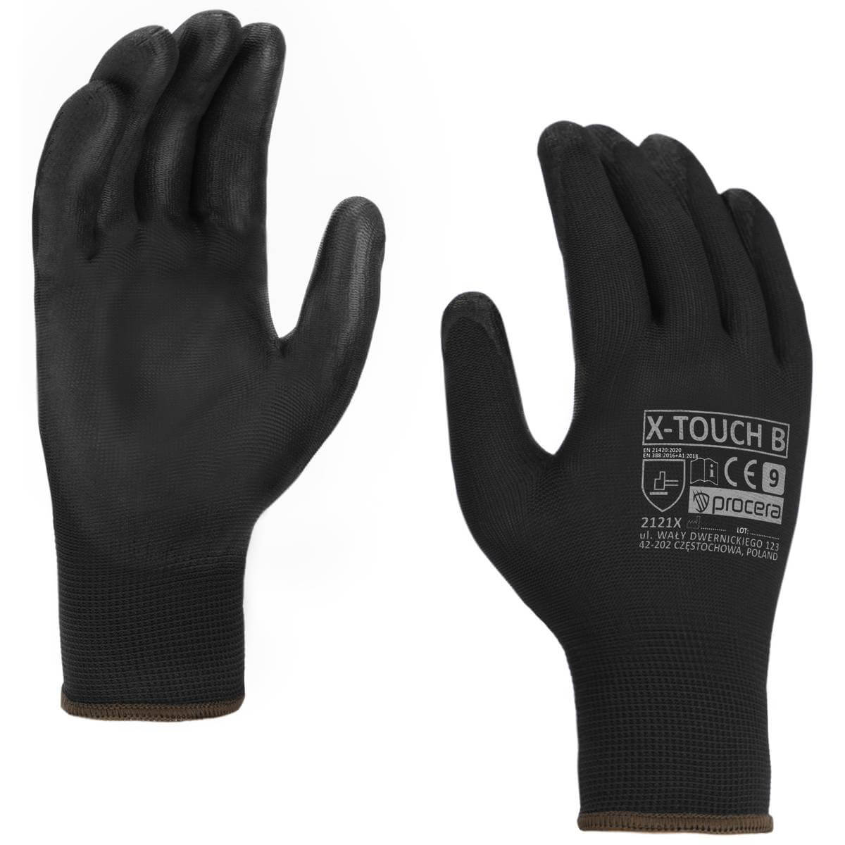 RĘKAWICE OCHRONNE POWLEKANE PU X-TOUCH BLACK
