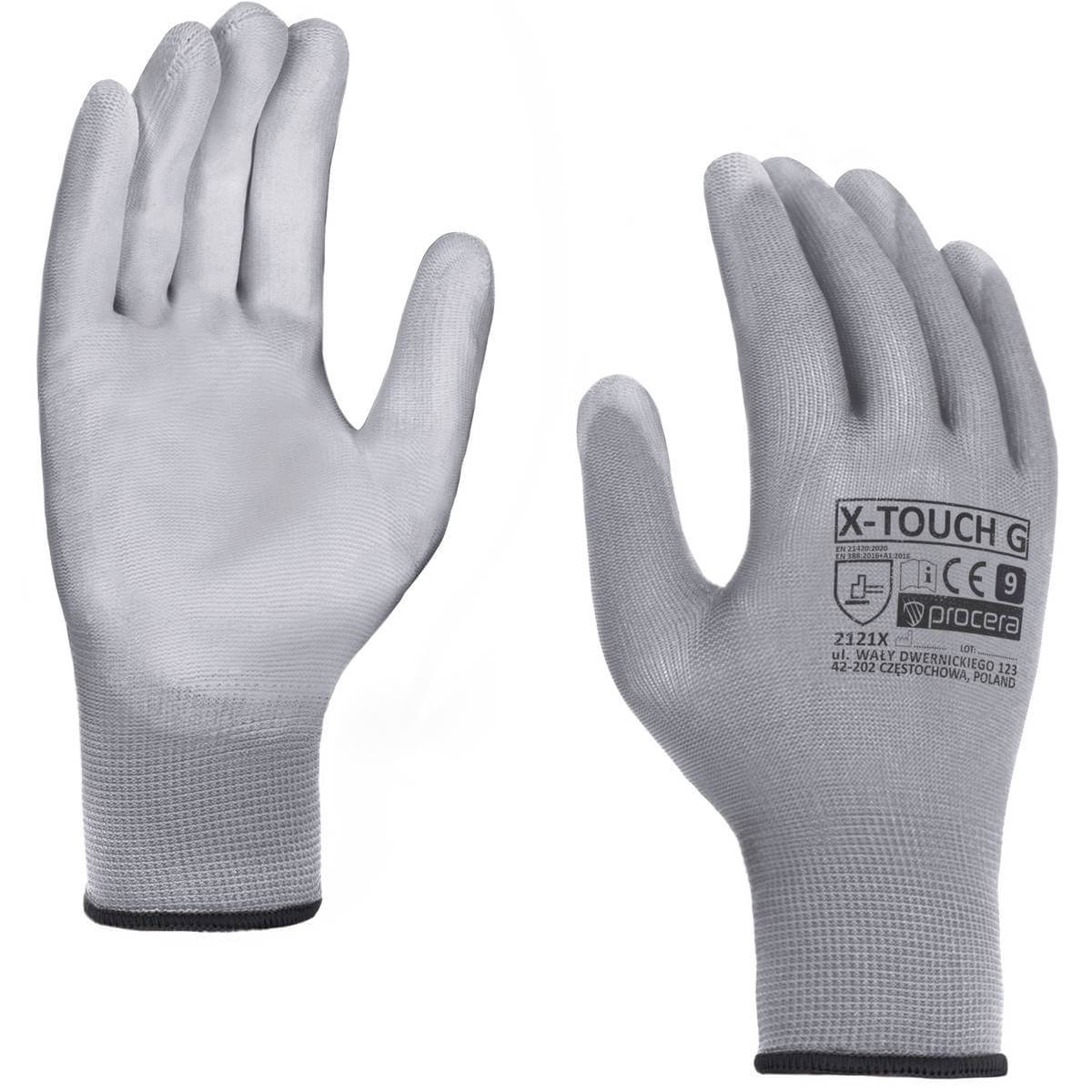 RĘKAWICE OCHRONNE POWLEKANE PU X-TOUCH GREY